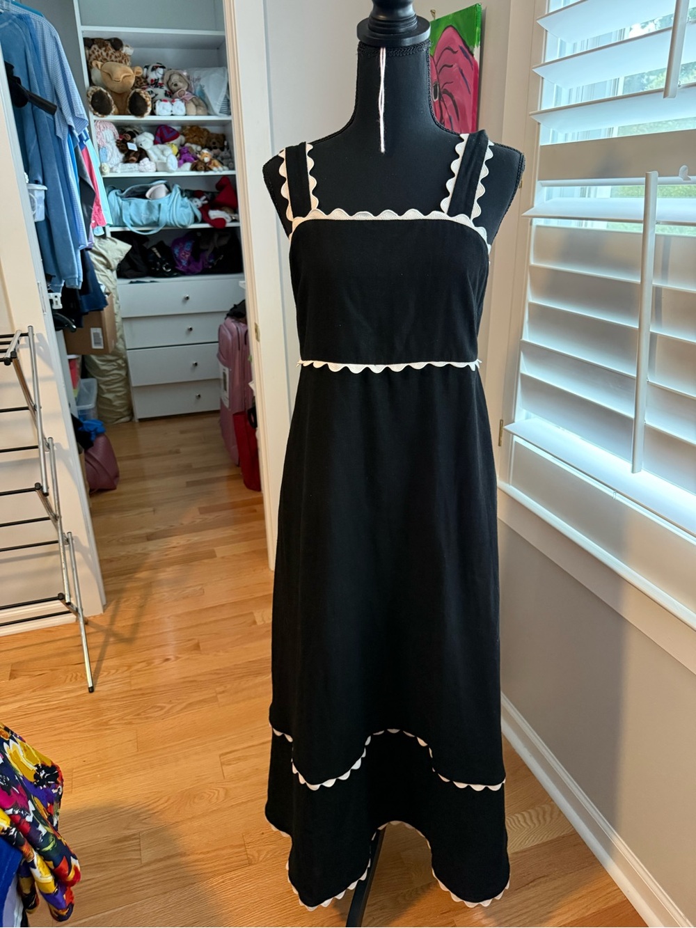Cynthia Rowley Black Maxi Dress with White Scalloped Trim